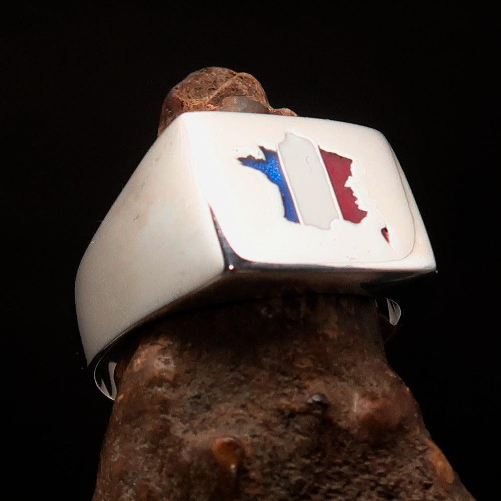 Excellent crafted Men's French Flag Ring France - Sterling Silver