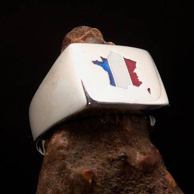 Excellent crafted Men's French Flag Ring France - Sterling Silver