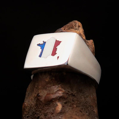 Excellent crafted Men's French Flag Ring France - Sterling Silver
