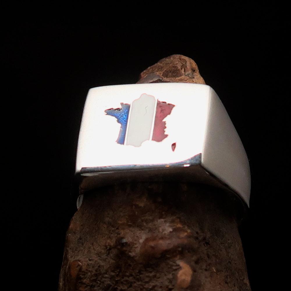 Excellent crafted Men's French Flag Ring France - Sterling Silver