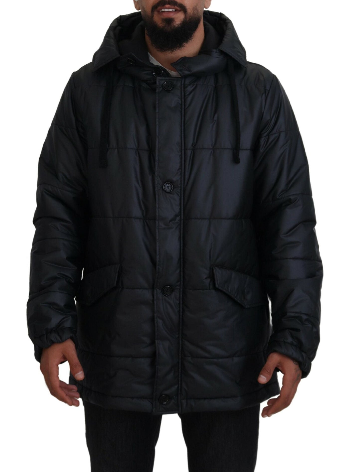 Dolce & Gabbana Black Polyester Hooded Parka Coat Winter Jacket