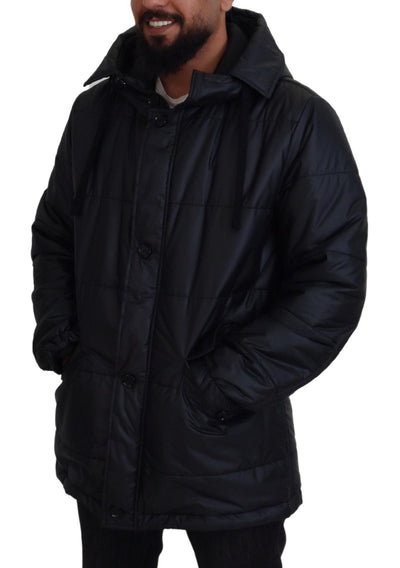 Dolce & Gabbana Black Polyester Hooded Parka Coat Winter Jacket