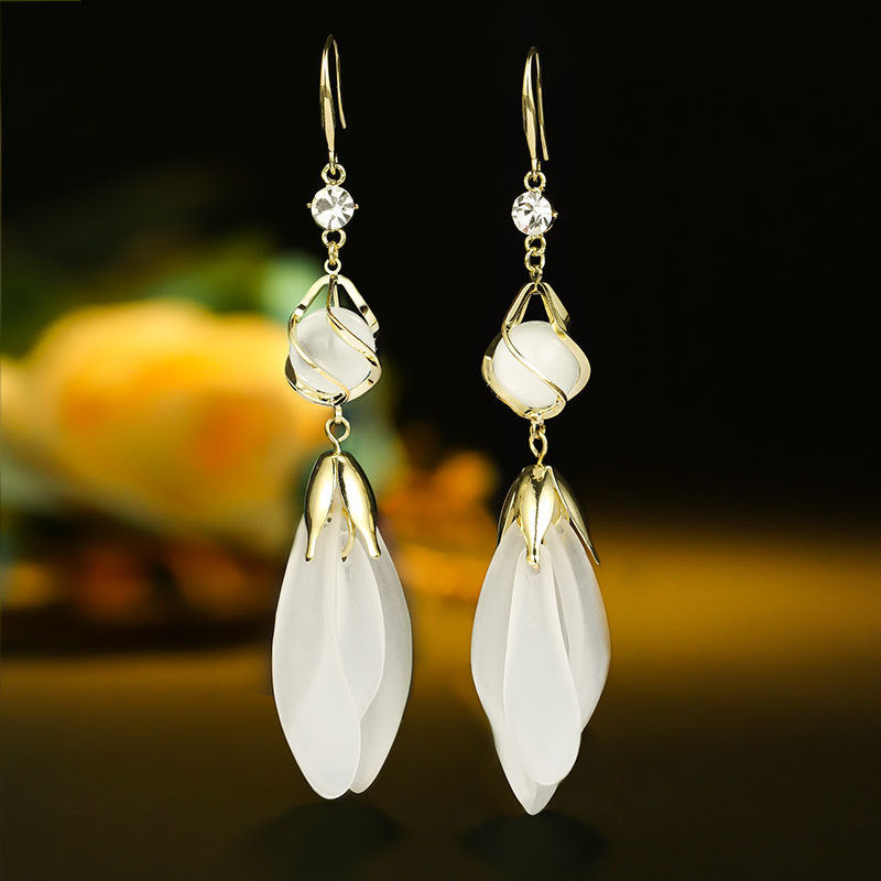 Opal White Flower Petals Earrings