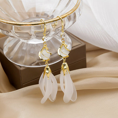 Opal White Flower Petals Earrings