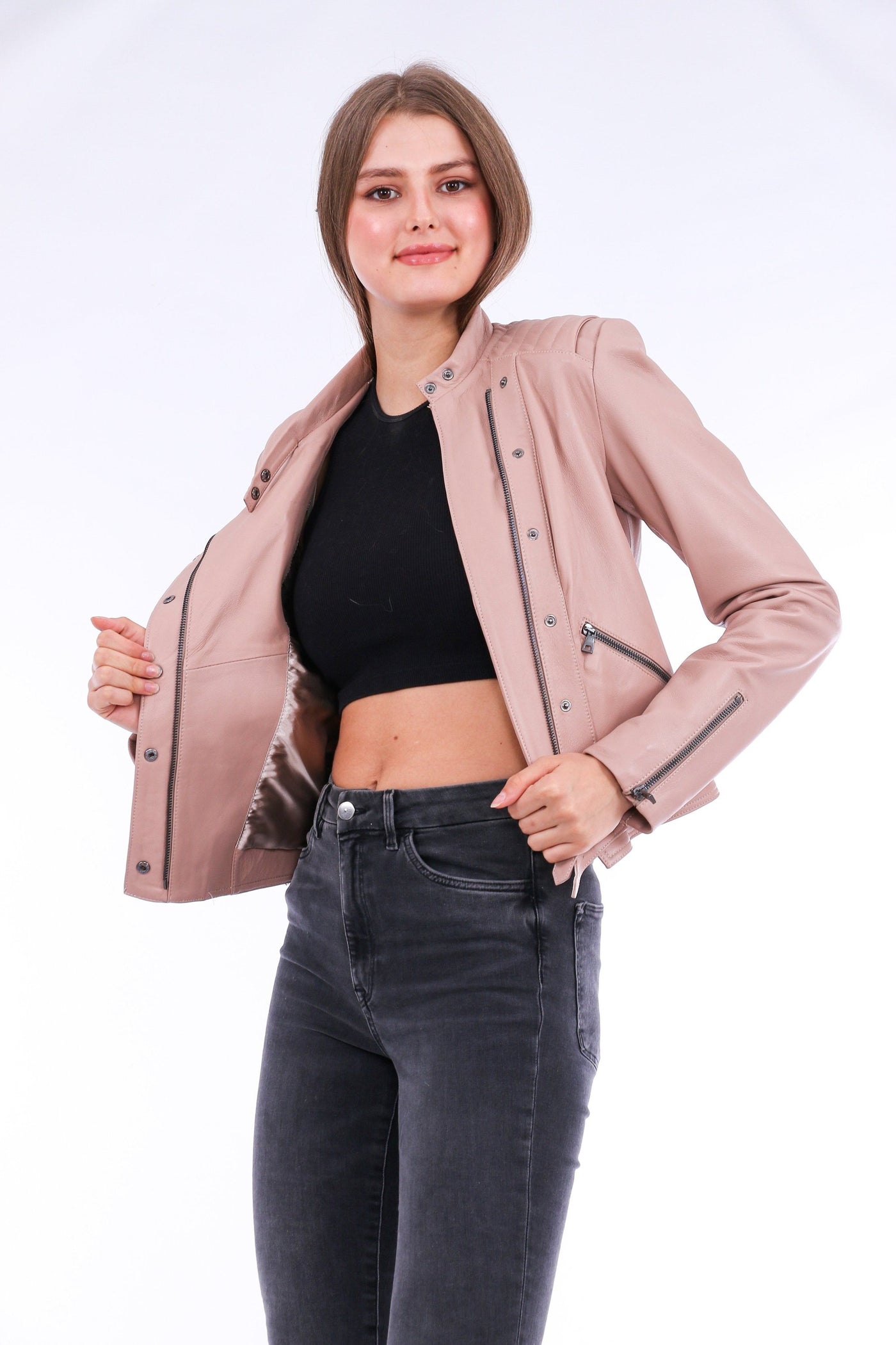 Rovigo Leather Biker Jacket - Pink