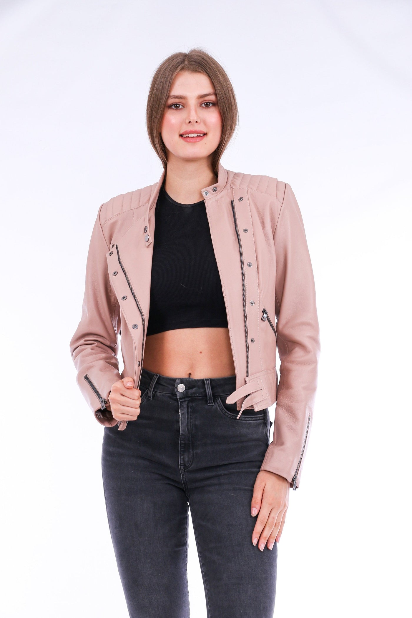 Rovigo Leather Biker Jacket - Pink