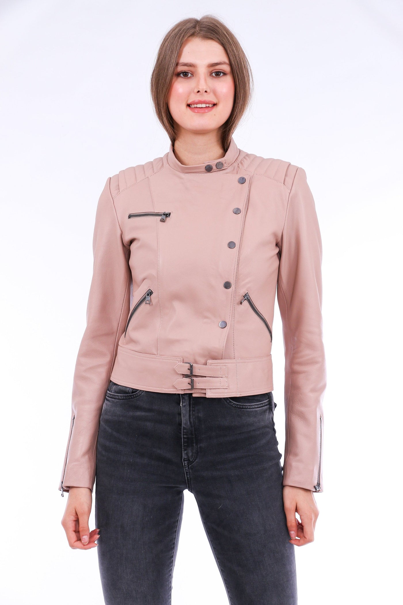 Rovigo Leather Biker Jacket - Pink