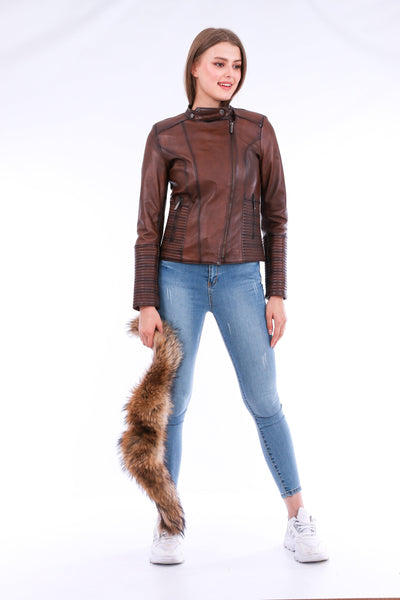 Ravenna Leather Biker Jacket - Brown