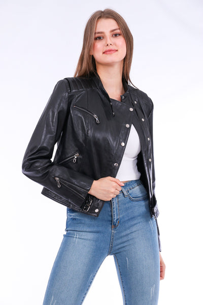 Rovigo Leather Biker Jacket - Black