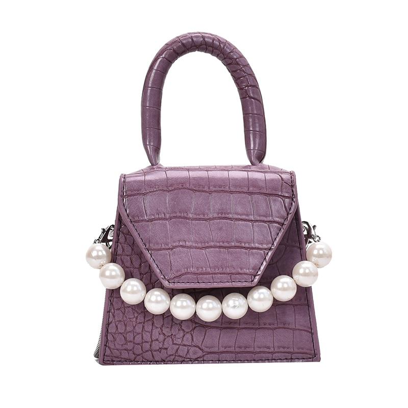 Pearl Handle Super Mini Design PU Leather Shoulder Bags