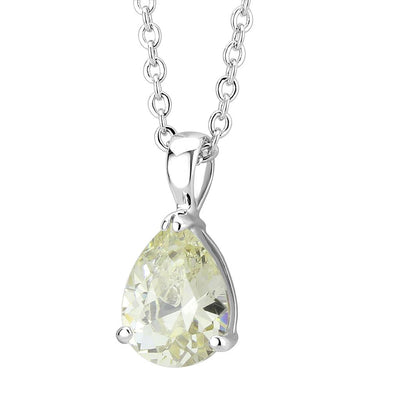 LO311 - Rhodium Brass Chain Pendant with AAA Grade CZ  in Citrine