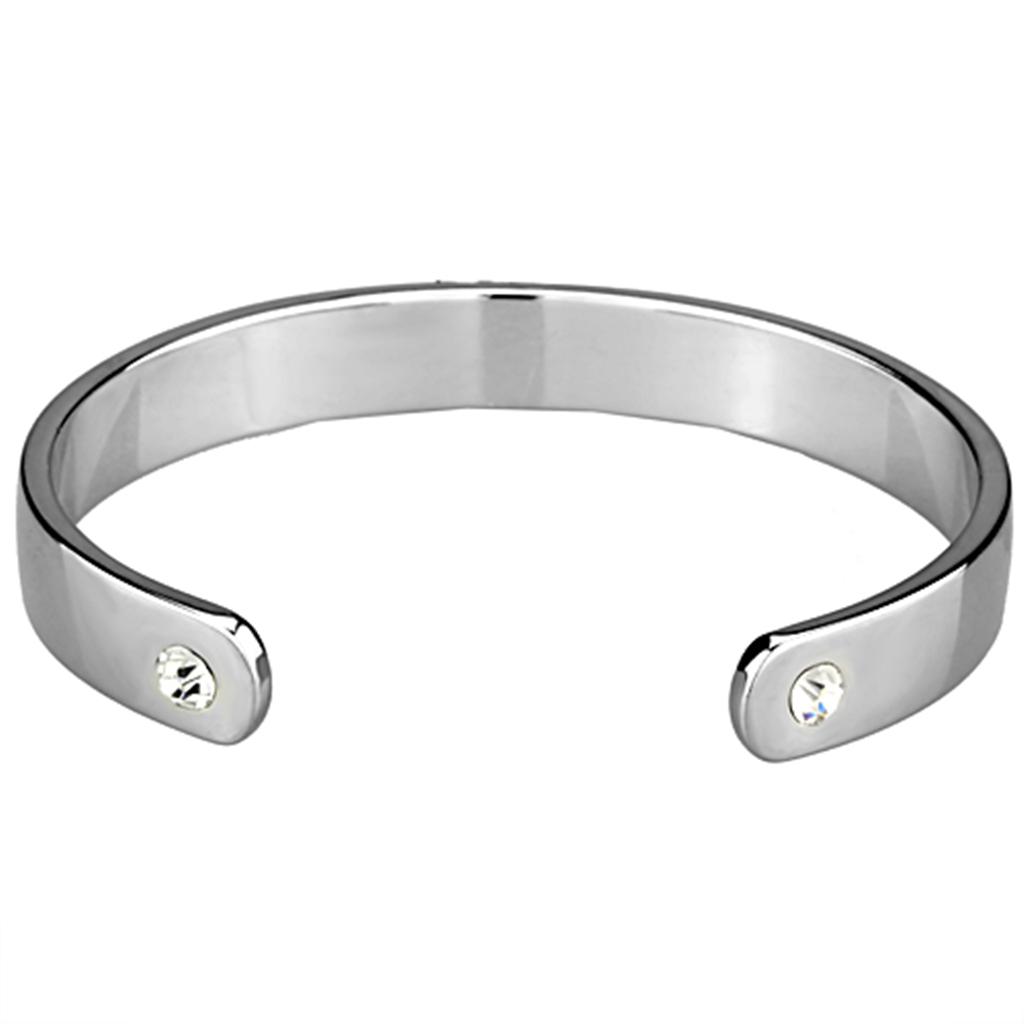 LO3618 - Reverse Two-Tone White Metal Bangle with Top Grade Crystal