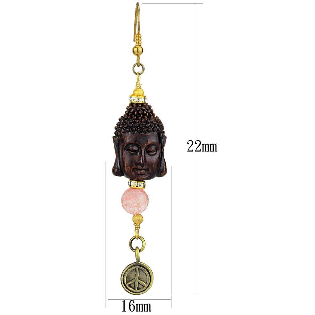 LO3808 - Antique Copper White Metal Earrings with Synthetic Glass Bead