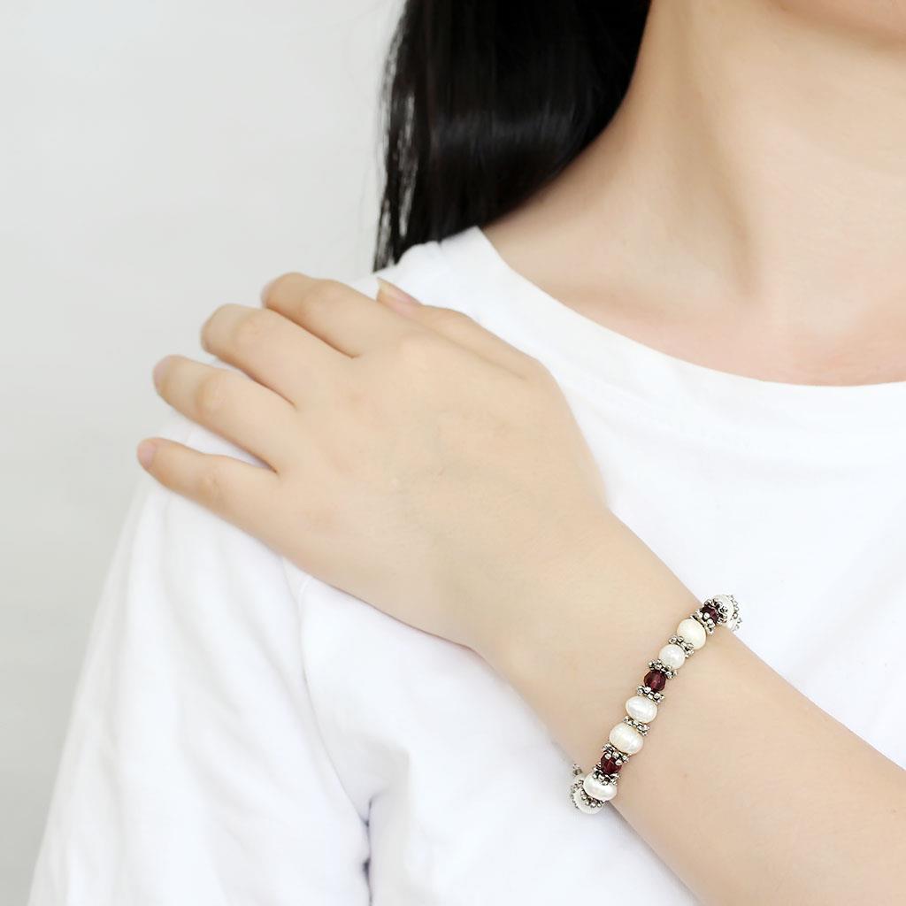 LO4654 - Antique Silver White Metal Bracelet with Synthetic Pearl in