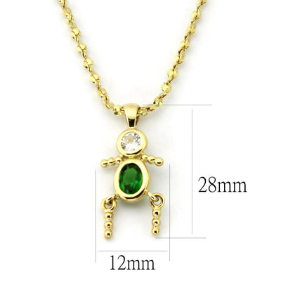 LOA1358 - Gold Brass Chain Pendant with AAA Grade CZ  in Emerald