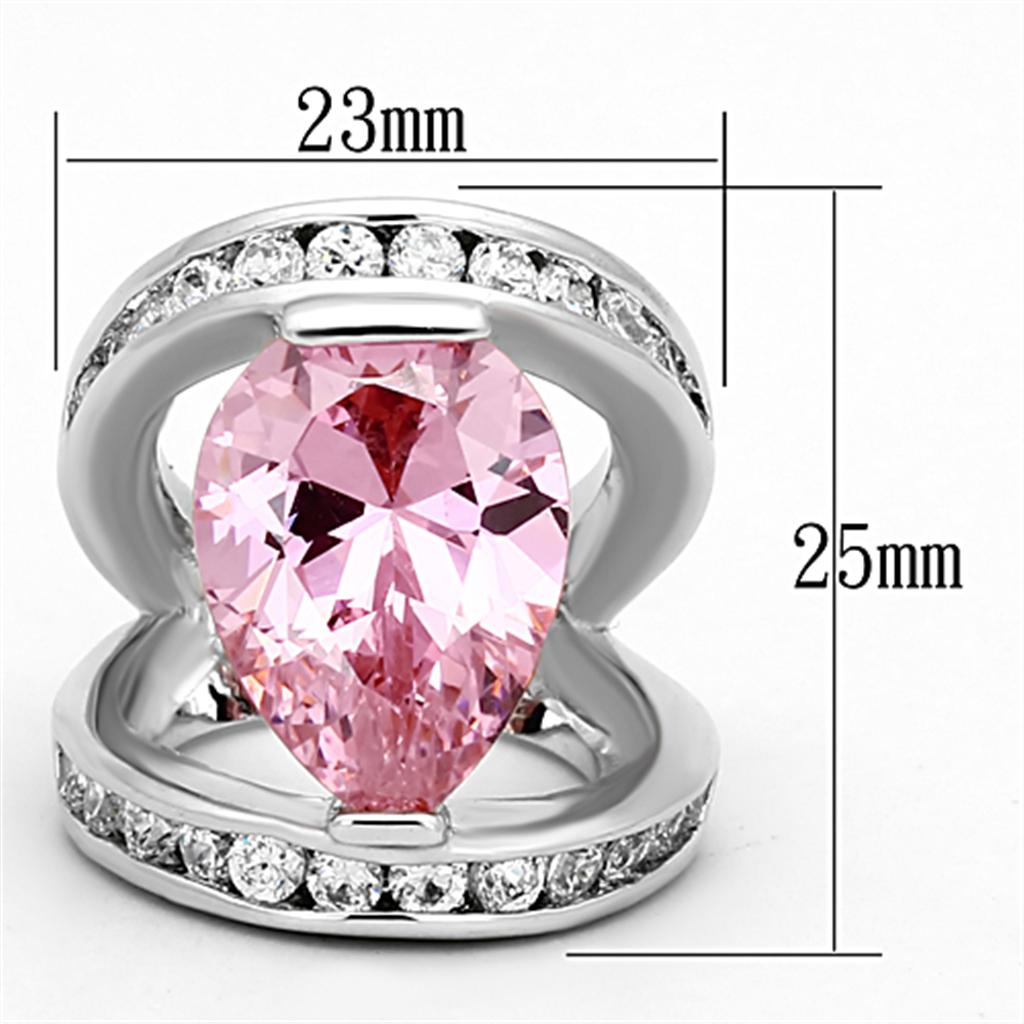 LOA924 - Rhodium Brass Ring with AAA Grade CZ  in Rose