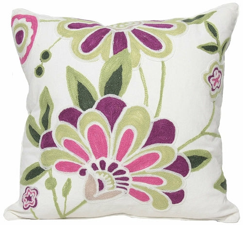 ML12019 Crewel embroidered Flora Pillow 18"x18"