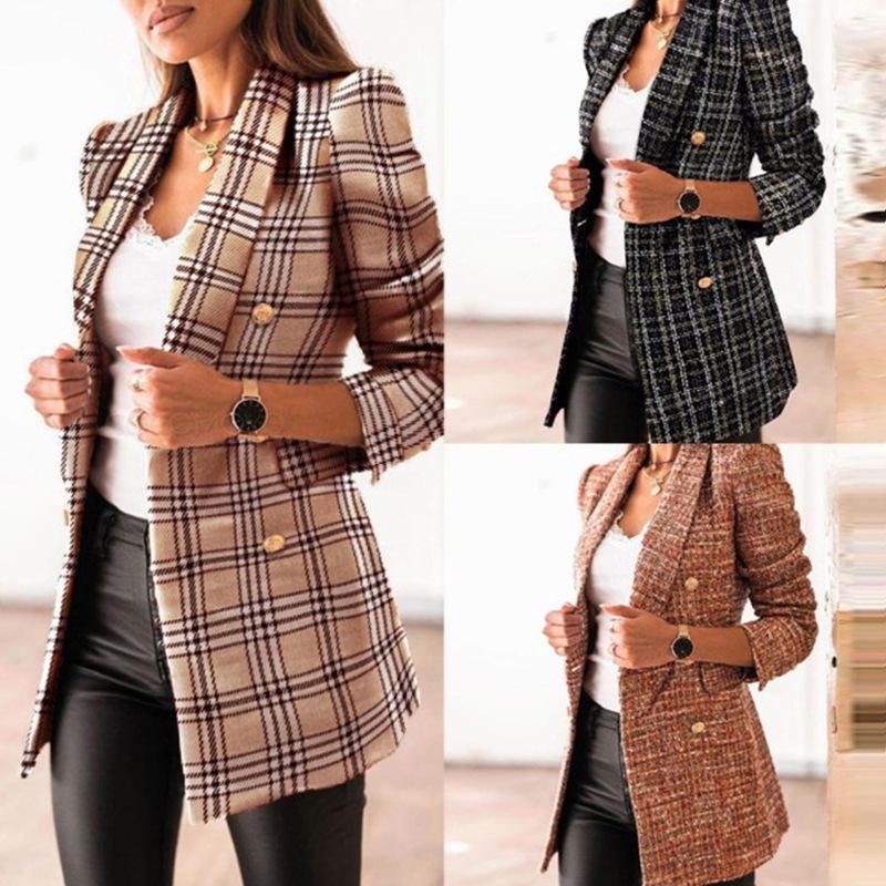 Double Breasted Suit Collar Printed Small Coat Women Clothing