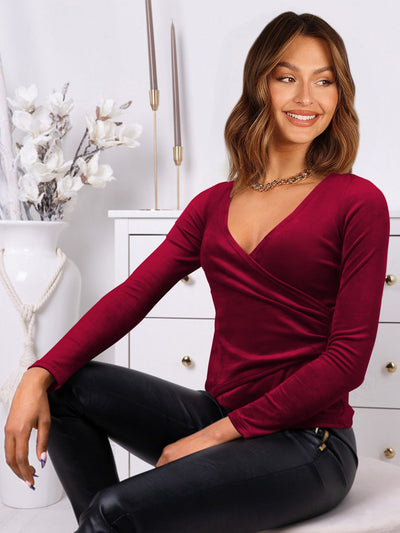 Elegant Long-Sleeved French-style V-neck Top