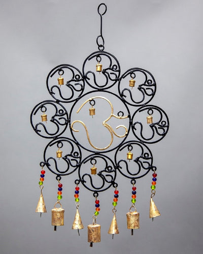 OM Brass Bells with glass beads wall hanging