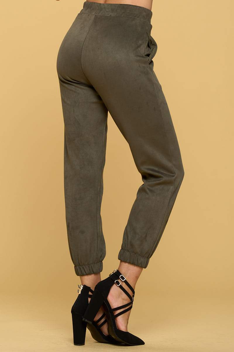 Suede Jogger Pants with Pockets