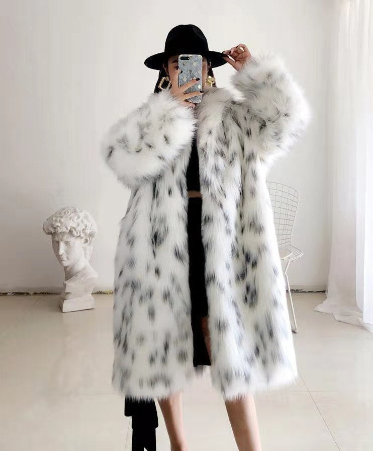 Women Winter New Faux Fox Fur Coats Ladies Casual Snow Leopard Print