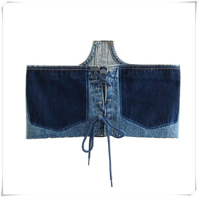 Back Bandage Jeans Crop Short  Slim Bodycon Denim Bustier Top