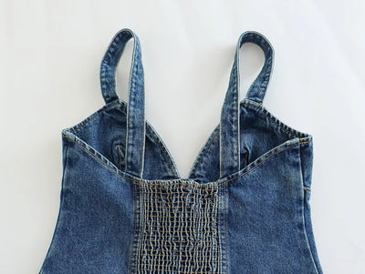 Sexy Spicy Girl Style Sheath Denim Camisole with Single Breasted