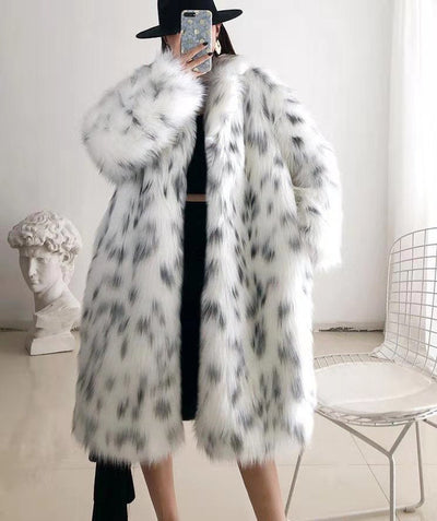 Women Winter New Faux Fox Fur Coats Ladies Casual Snow Leopard Print