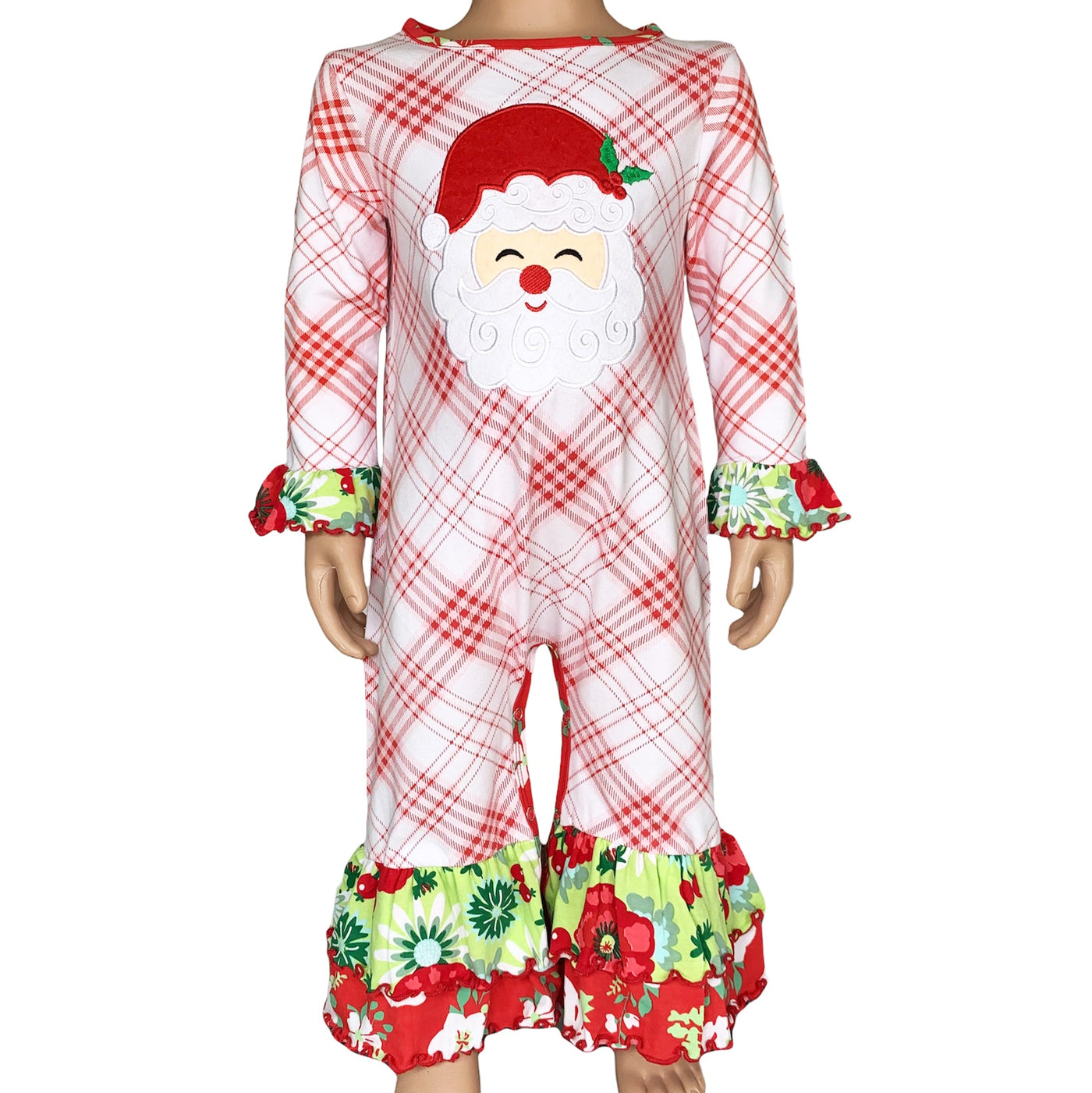 AnnLoren Baby Girls Red & White Santa Romper Outfit One Piece