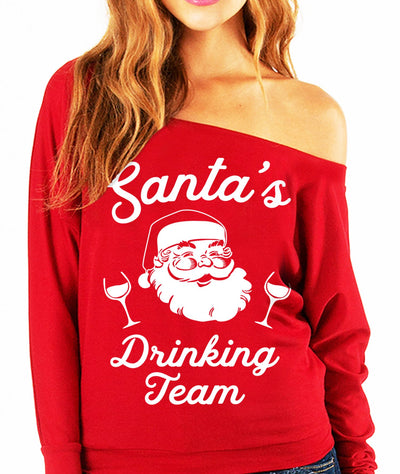 SANTA'S DRINKING TEAM Christmas Slouchy Sweatshirt