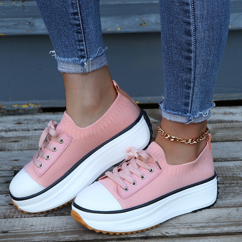 Summer Woman Vulcanize Shoes Knitted Breathable Sneakers