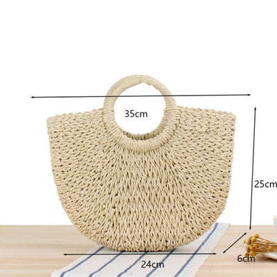 Summer Top Handle Semi Circle Straw Bag