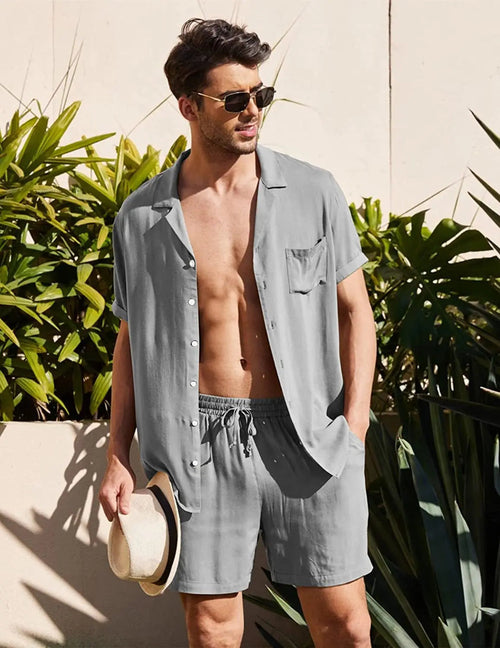 Summer Cotton Linen Beach men swim set