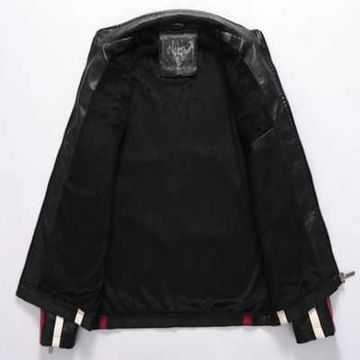 Mens Biker Vegan Leather Jacket With Badges