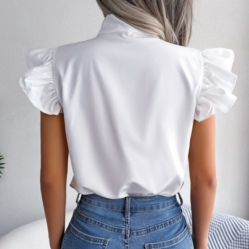 Sleeveless Summer Bow Collar Chiffon Blouse