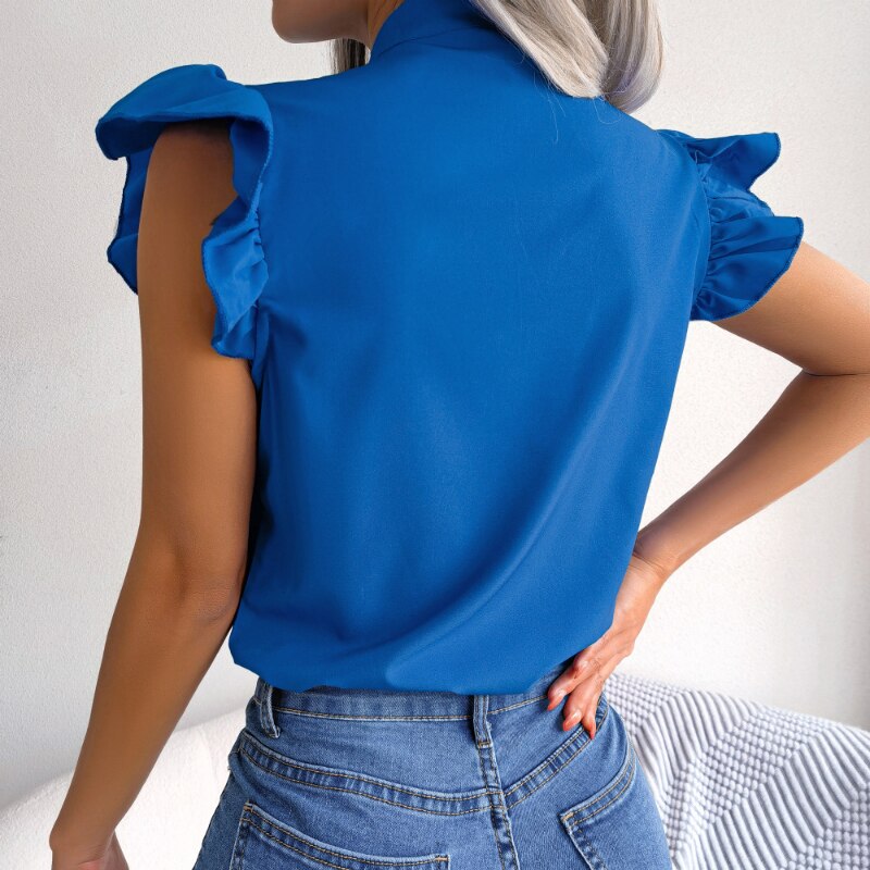 Sleeveless Summer Bow Collar Chiffon Blouse