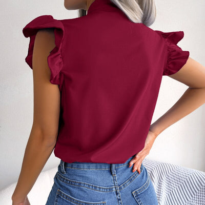 Sleeveless Summer Bow Collar Chiffon Blouse