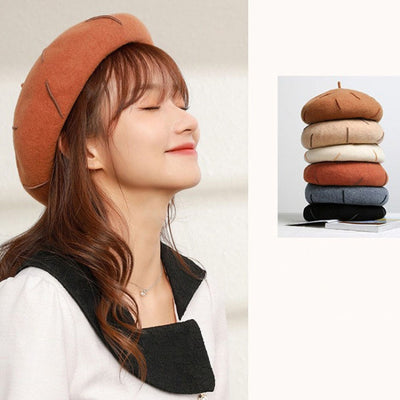 Autumn Winter Embroidered Warm Wool Hat Outdoor Leisure Ladies Beret,