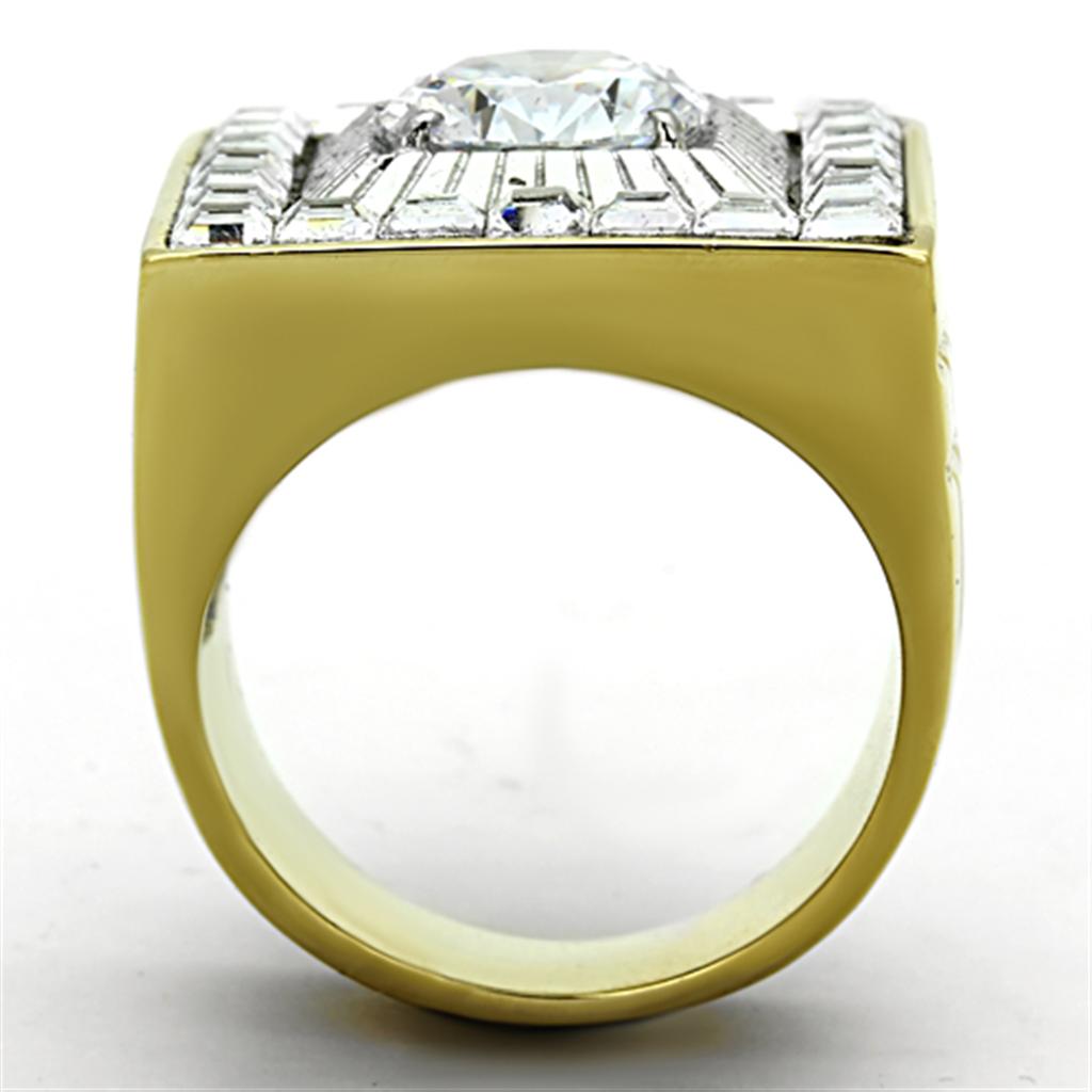 TK1359 - Two-Tone IP Gold (Ion Plating) Stainless Steel Ring with AAA