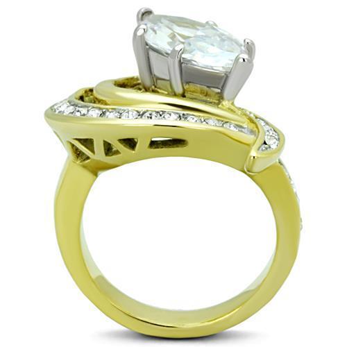 TK1546 - Two-Tone IP Gold (Ion Plating) Stainless Steel Ring with AAA