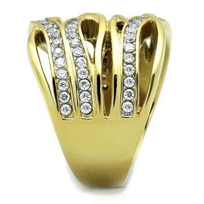 TK1699 - Two-Tone IP Gold (Ion Plating) Stainless Steel Ring with AAA