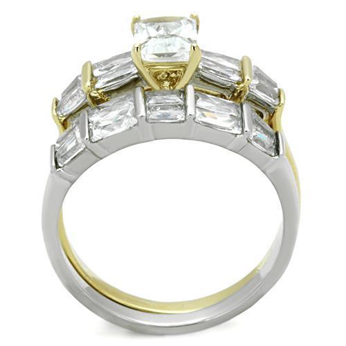 TK1708 - Two-Tone IP Gold (Ion Plating) Stainless Steel Ring with AAA