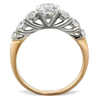 TK1794 - Two-Tone IP Rose Gold Stainless Steel Ring with AAA Grade CZ