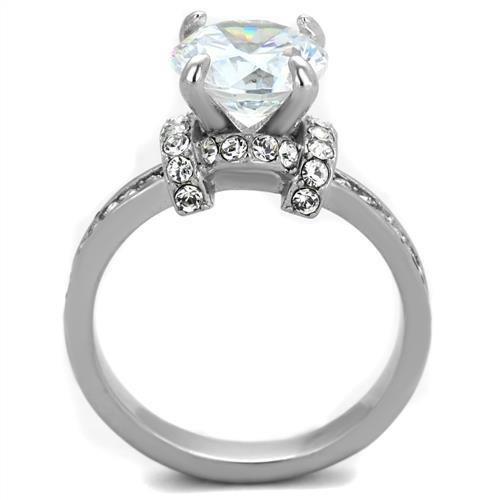 TK1859 - No Plating Stainless Steel Ring with AAA Grade CZ  in Clear