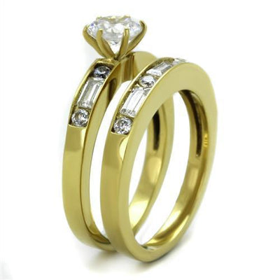 TK1897 - IP Gold(Ion Plating) Stainless Steel Ring with AAA Grade CZ