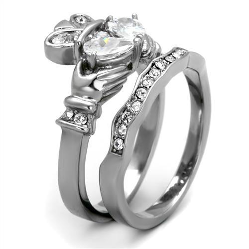 TK2119 - High polished (no plating) Stainless Steel Ring with AAA