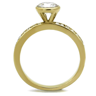 TK2254 - IP Gold(Ion Plating) Stainless Steel Ring with AAA Grade CZ