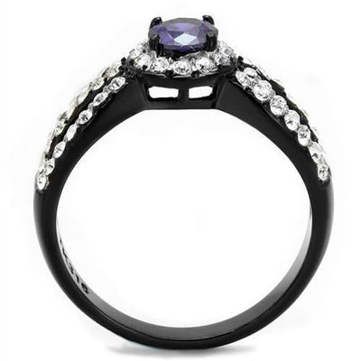 TK2653 - Two-Tone IP Black (Ion Plating) Stainless Steel Ring with AAA