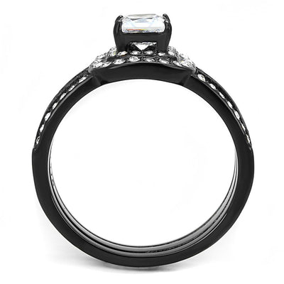 TK3048 - IP Black(Ion Plating) Stainless Steel Ring with AAA Grade CZ